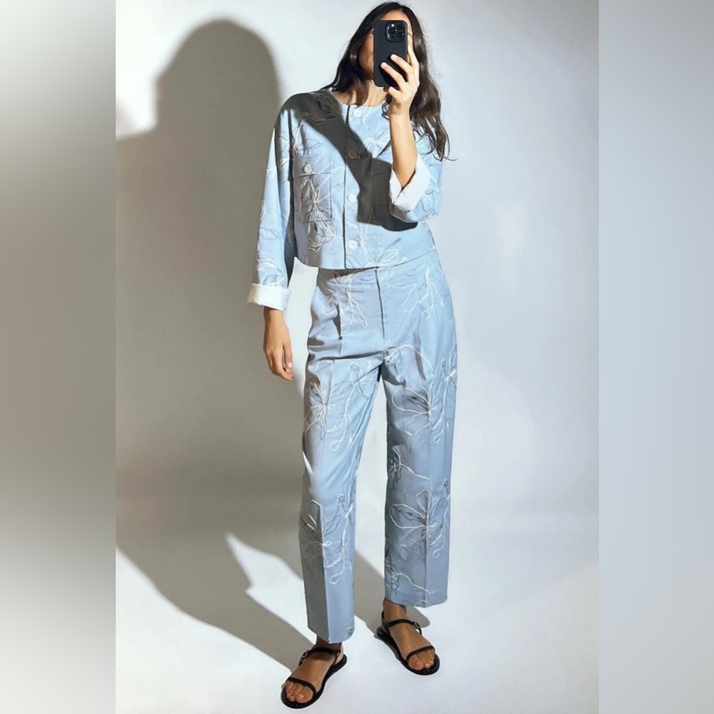 Zara Light Blue Embroidered Set, including jacket and pants, both size M
